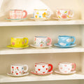 300ML Cute Hand Pinched Irregular Ceramic mug Flower Heart Pattern Coffee Cup Breakfast Milk tea cups Gift For Kids Girls