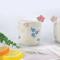 1pcs Cute flower cup, hand-painted bow, watercolor flower, hand squeezed irregular ceramic coffee cup