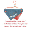 Personalized Pet Bib Bandana, Denim Fabric with Checkered Lining, Customizable Name for Dogs & Cats
