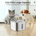 2.2L Automatic Cat Fountain Stainless Steel Pet Water Dispenser Silent Water Pump Circulation Filtering Visual Window（USB）