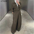 VTKW Collar Zipper Waist-restricting Design Pure Color 2025 Spring Summer Women's Blazer High-quality Loose Pants Two-piece Set
