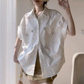 High-end Diamonds Stitch Loose Casual Cotton Short Sleeve Shirts Blouses Women 2025 Spring Summer Single Breasted Tops Blusas