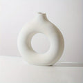 1pc, White/Beige Ceramic Vase  Vases For Decor, Modern Home Decor Vase, Boho Vases For Decor, Circle Vase, Round Vase, Donut Vas