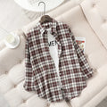 Fresh Flannel Plaid Shirt Women 2026 New Female Blouses and Tops Cotton Loose Long Sleeve Casual Shirts Fine Women's Clothes