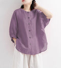 ZOKI Casual Cotton Linen Shirts Oversize Summer Lantern Half Sleeve Tops Summer Korean Loose Mom Button Up Blouse Dropshipping