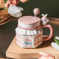 Wholesale 3D Rabbit Relief Mug With Spoon Cover Ceramics & Pottery Coffee Cup Sets Ceramic Cups Thermo Coffee Cup to Carry Mugs