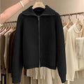 Zipper 100% pure cashmere cardigan ladies knitted coat thickened sweater lapel loose autumn and winter.