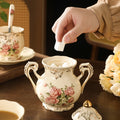 Beautiful ceramic cups with floral patterns, coffee cups, tea sets, water cups. Suitable for family use or afternoon tea.