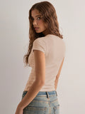 2025 Summer New Fashion Women's T-Shirt Solid-Color Slim-Fit V-Neck Short-Sleeve Top Y2k Clothing