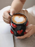 3D Heart-shaped Design Vintage Ceramic Mug, Cute Large Capacity, 3D Embossed Coffee Cup, Kitchen Drinkware Set