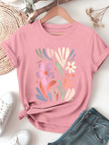 Artistic Floral Patch Graphic Chic Printed  Fresh Trendy Summer Short Sleeve Round Neck Tee Fashion Y2k Casual Tshirt Women