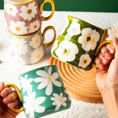 1pcs ceramic mug, hand drawn style water cup, 16oz/480ml breakfast cereal coffee cup