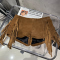 Mid Rise Street Style Shorts Summer Trendy Hot Suede Pants Women Real Suede Fringe Shorts
