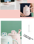 Cat-themed ceramic mug with lid and spoon cartoon style perfect for office or home use coffee cup mugs mug glass mug cup  mugs