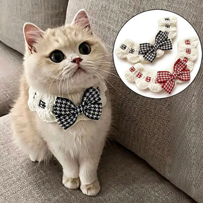 Cute Cat Collar Wool Crocheted Cats Bowtie Collar Bow Tie Pet Bib for Cats Kitten and Small Dogs Puppies Tie Accessories
