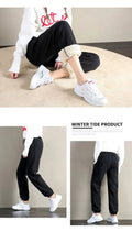 Women's Fleece Lined Joggers Winter Plush Pants High Waist Adjustable Drawstring Lounge Street Comfortable Casual Trousers