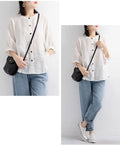 ZOKI Casual Cotton Linen Shirts Oversize Summer Lantern Half Sleeve Tops Summer Korean Loose Mom Button Up Blouse Dropshipping