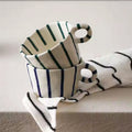 Exquisite Nordic Geometric Striped Ceramic Coffee Mug - Hand-Painted 10.5oz