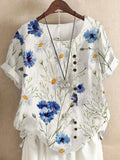 2025 Summer retro fashion printed loose casual shirt top, suitable for casual or vacation ladies' beachwear