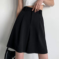 Knee Length Suit Shorts for Women Summer Thin High Waisted A-Line Wide Leg Pants Woman Loose Black Straight Leg Short Shorts