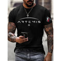 Hot Sale Men's Artemis II Print T-Shirts Summer Short Sleeve Casual Tops Round Neck Black Tees
