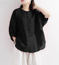 ZOKI Casual Cotton Linen Shirts Oversize Summer Lantern Half Sleeve Tops Summer Korean Loose Mom Button Up Blouse Dropshipping