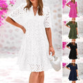 Women's Long Simple Casual Solid Hollow Out Pure Cotton Holiday Style High Waist Fashion Mid-Calf Summer Dresses NEW Vestidos