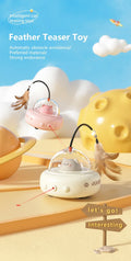 UFO Rotating Feather Cat Toy USB Charging Interactive Indoor Kitten Self Play Teaser