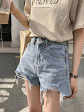 Aoaiiys White Jean Shorts for Women Ripped Jeans High Waisted Denim Shorts Y2k Tassel Wide Leg Hot Shorts Summer Streetwear