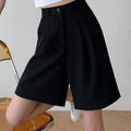 Knee Length Suit Shorts for Women Summer Thin High Waisted A-Line Wide Leg Pants Woman Loose Black Straight Leg Short Shorts