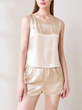SuyaDream, Woman 100%Real Silk Shorts, 19mm, Elastic Waist, Comfortable Healthy Home Shorts, 2024 Spring Summer Pants, White