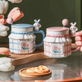 Wholesale 3D Rabbit Relief Mug With Spoon Cover Ceramics & Pottery Coffee Cup Sets Ceramic Cups Thermo Coffee Cup to Carry Mugs