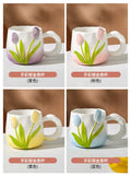 Tulip Ceramic Mug with Lid & Spoon 400ml Coffee Tea Cup, Valentine's Day/Teachers Day Gifts for Couples, Women, Home Office Use