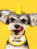 Cat Dog Birthday Bib and Party Hat Teddy Saliva Towel Mini Doggy Bandana Scarf Pet Birthday Dress Up Supplies