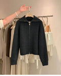 Zipper 100% pure cashmere cardigan ladies knitted coat thickened sweater lapel loose autumn and winter.