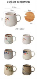 350ml Japanese Retro Ceramic Coffee Cup With Lid and Spoon Heat Resistant Stable Design For Milk Tea Breakfast Home Office Gift