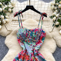 SINGREINY Lemon Print Beach Midi Dress Summer Women Spaghetti Strap A line Backless Split Korean Bohemian Floral Sundress