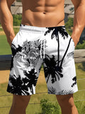 Summer Coconut Tree Pattern Swim Trunks for Men Fashion Beach Vacation 3D Printed Hawaiian Short Pants Loose Breathable Shorts