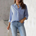 Classic Blue Striped Shirt Women 2026 Spring Streetwear Vintage Long Sleeve Blouses Female Casual Loose Single-Breasted Shirts