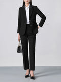 Single-Breasted Notch Lapel Suit Set: Slim-Fit Blazer & Formal Trousers, Minimalist Commuter Style with Elegant Sophistication