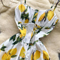 SINGREINY Lemon Print Beach Midi Dress Summer Women Spaghetti Strap A line Backless Split Korean Bohemian Floral Sundress
