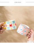 Cute INS style Ceramic Mug Creative Hand-Painted Love Heart Coffee Cup Couples Cup Breakfast Milk tea Mug Valentine's Day Gift