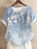 2025 Summer retro fashion printed loose casual shirt top, suitable for casual or vacation ladies' beachwear