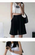 Knee Length Suit Shorts for Women Summer Thin High Waisted A-Line Wide Leg Pants Woman Loose Black Straight Leg Short Shorts