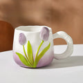 Tulip Ceramic Mug with Lid & Spoon 400ml Coffee Tea Cup, Valentine's Day/Teachers Day Gifts for Couples, Women, Home Office Use