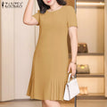 2025 ZANZEA Office Pleated Dresses Summer Women Short Sleeve Work OL Sundress Casual Solid Party Vestidos Knee-length Robe Femme