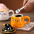 Cute Cat Halloween Ceramic Mug with Lid Spooky Scary Coffee Cup for Hot Tea Cocoa Home Kitchen Cup Festive Decoration Birthday