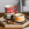 YWDL Japanese Flower Coffee Mug Set Retro Ceramic Milk Oats Mug Office Water Handgrip Cup Kitchen Party Drinkware Set 300ml