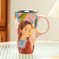 500ml cute girls' mug, large-capacity ceramic cup with lid, high appearance level, home coffee cup, household water drinkware