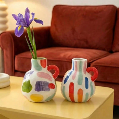 Modern Geometric Ceramic Vase Luxury Home Decor with Dazzling Dopamine Colors Stylish Flower Arrangement for Living Room